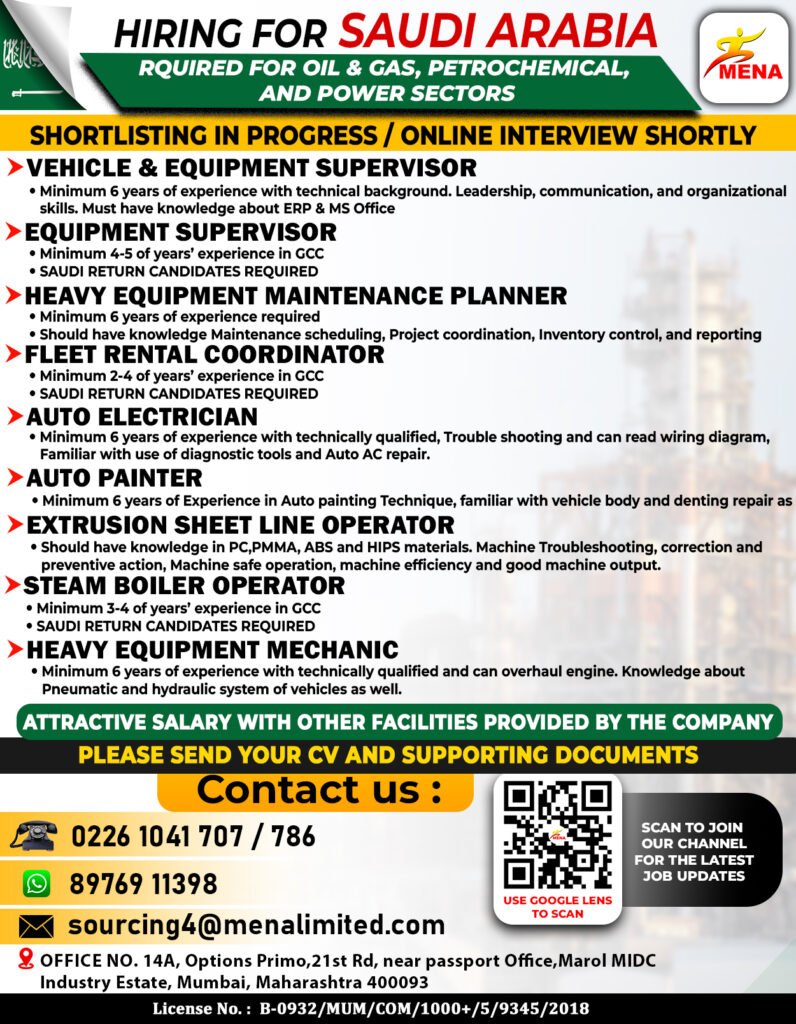 Hiring for Saudi Arabia – Oil & Gas, Petrochemical & Power Sectors Hiring for Saudi Arabia – Oil & Gas, Petrochemical & Power Sectors