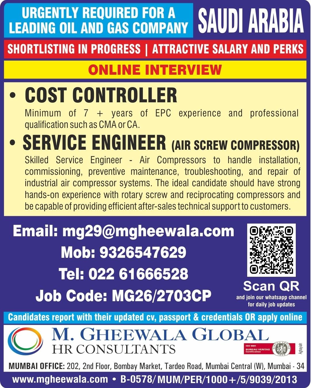 Oil and Gas Jobs in Saudi Arabia – Cost Controller & Service Engineer Vacancies 2026