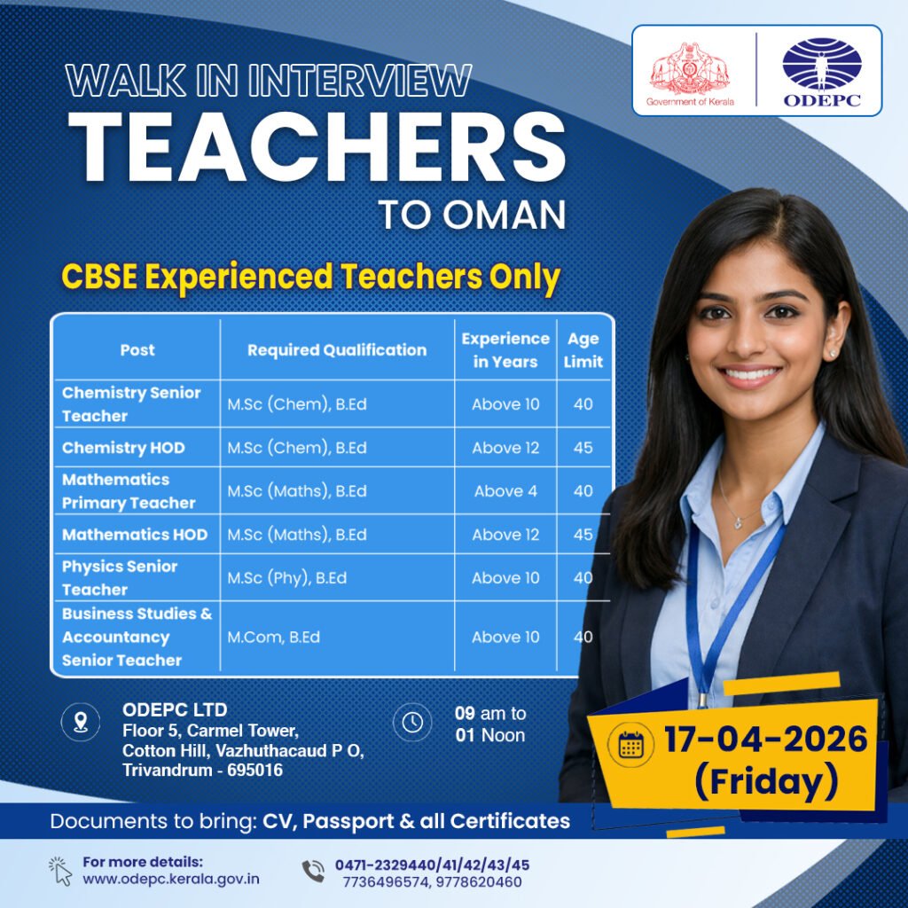 Walk-In Interview for Teachers in Oman (2026) – CBSE Experienced Candidates Only Walk-In Interview for Teachers in Oman (2026) – CBSE Experienced Candidates Only