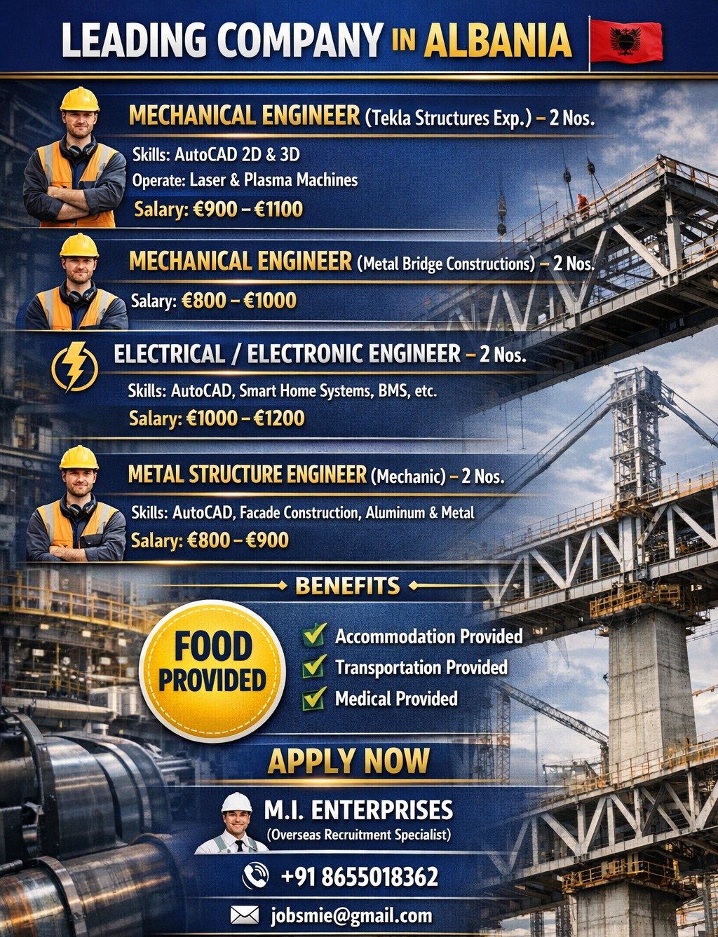 Albania Jobs 2026 – Mechanical & Electrical Engineer Vacancies | European Opportunity | Apply Now