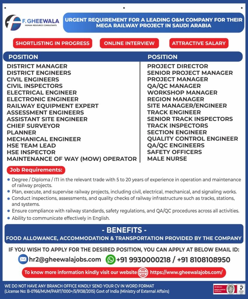 Saudi Arabia Railway Jobs 2026 – Mega Project Hiring | Engineers, Managers & Technicians | Apply Now