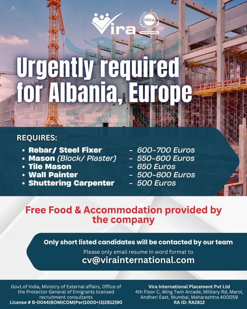 Urgent Construction Jobs in Albania, Europe (2026) – Apply Now for High-Demand Roles Urgent Construction Jobs in Albania, Europe (2026) – Apply Now for High-Demand Roles