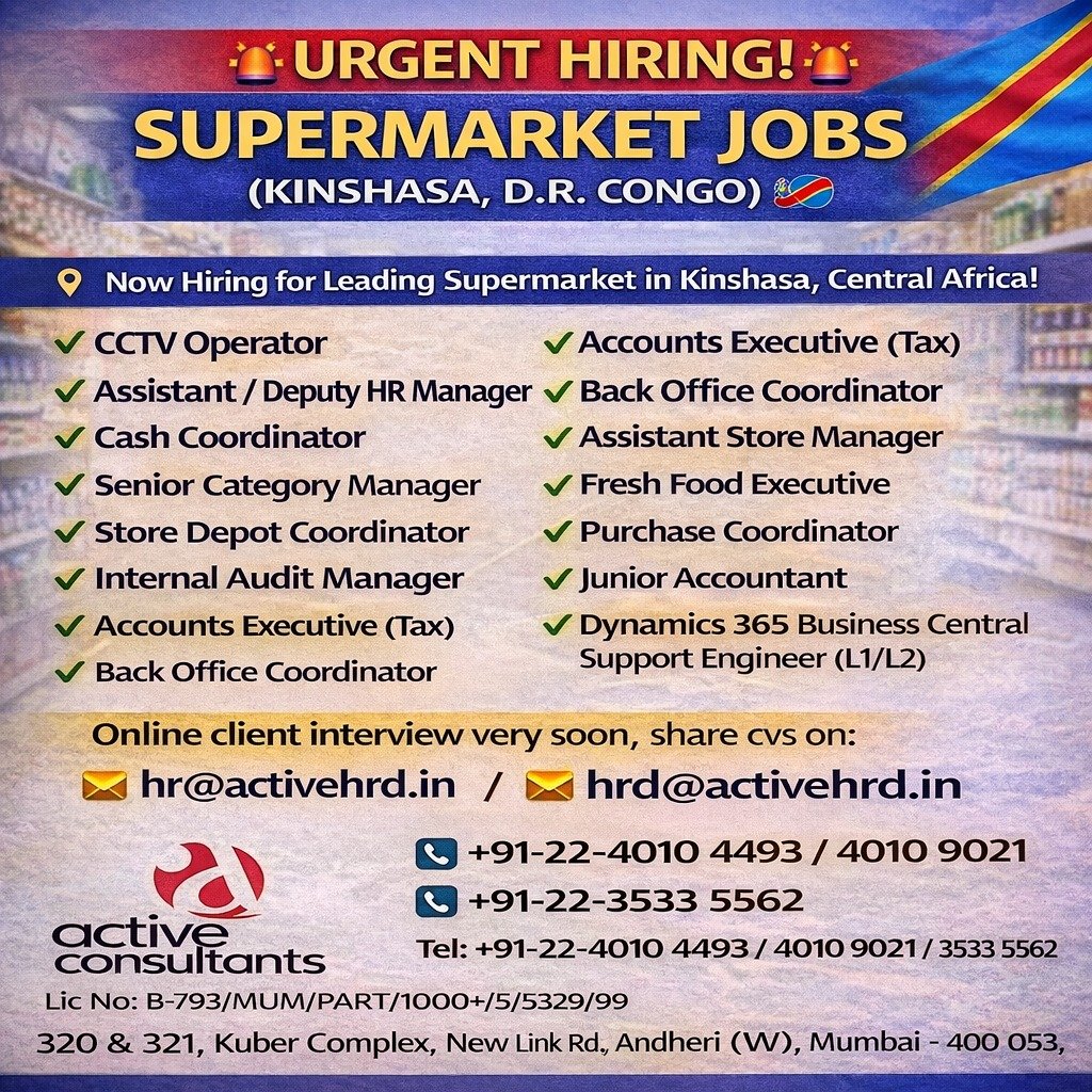 Central Africa : Urgent Hiring for Supermarket Jobs (Kinshasa, D.r. Congo) 