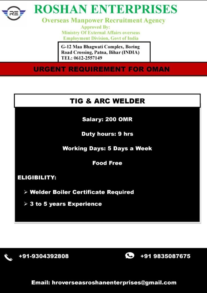 Urgent TIG & ARC Welder Jobs in Oman (2026) – Apply for Overseas Welding Jobs