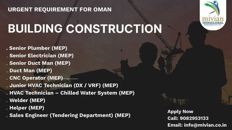 Urgent MEP & Construction Job Vacancies in Oman