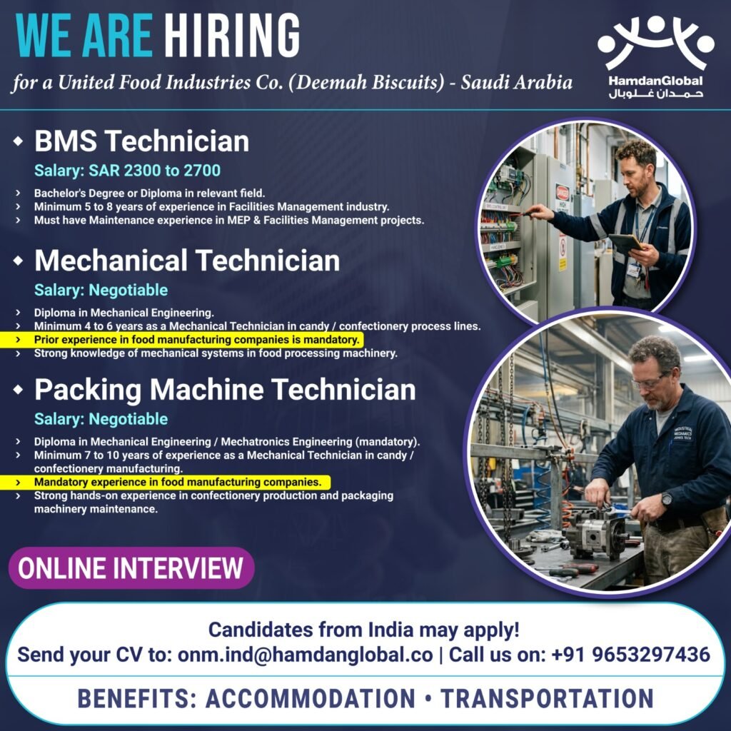hiring for United Food Industries Co. (Deemah Biscuits) - Saudi Arabia hiring for United Food Industries Co. (Deemah Biscuits) - Saudi Arabia