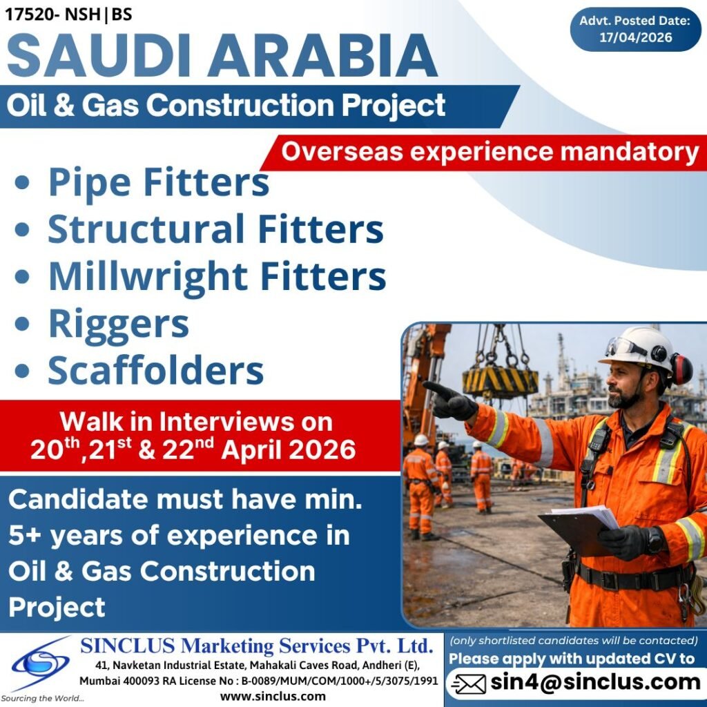 Hiring For Saudi Arabia – Oil & Gas Projects
