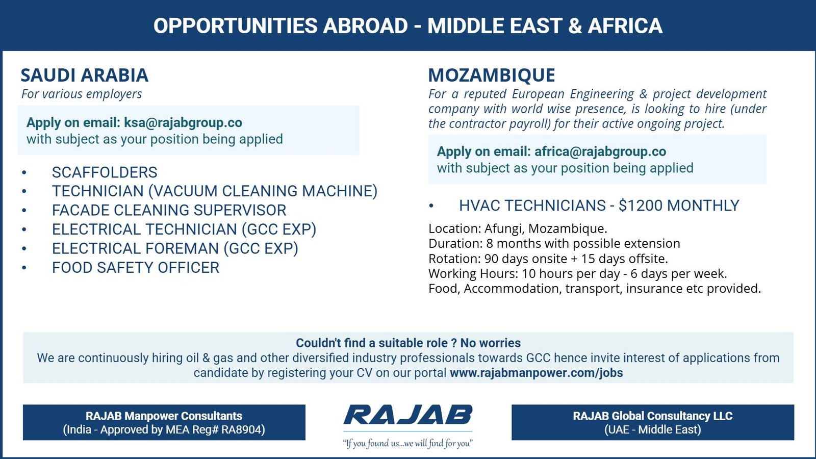 Saudi Arabia & Mozambique Opportunities | Apply Now for Multiple Vacancies