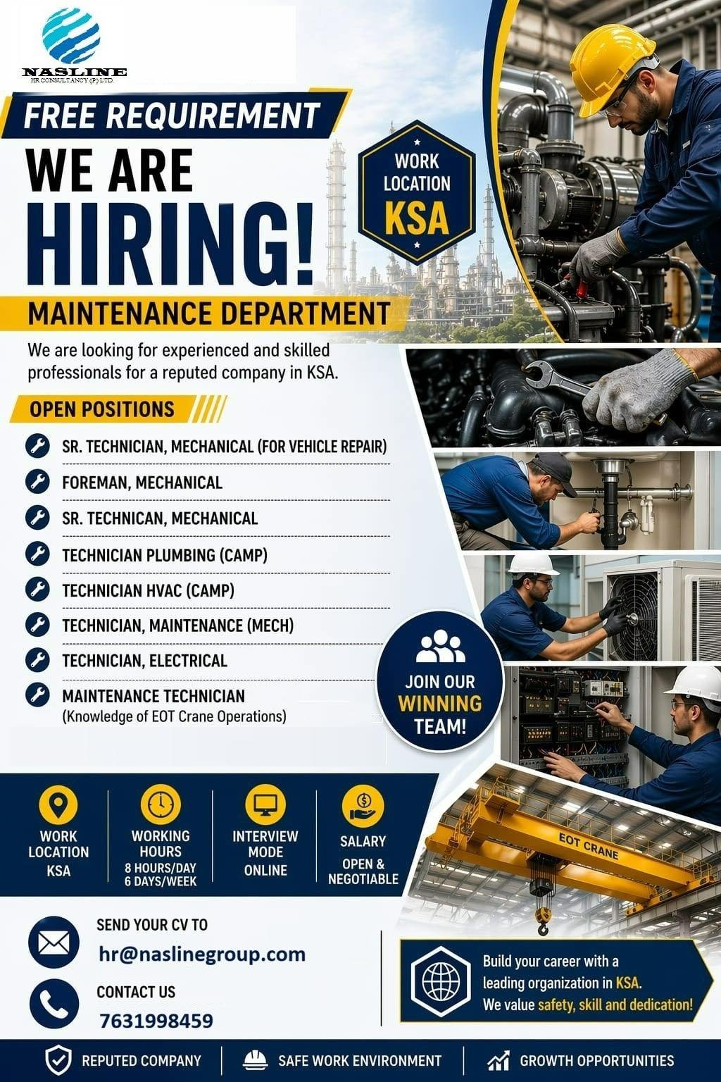 Saudi Arabia Maintenance Jobs 2026: Free Recruitment – Apply Online