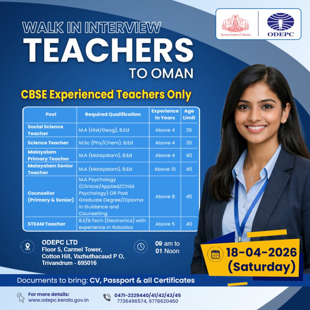 Teaching Jobs in Oman 2026 – Walk-in Interview for CBSE Experienced Teachers | Apply Now