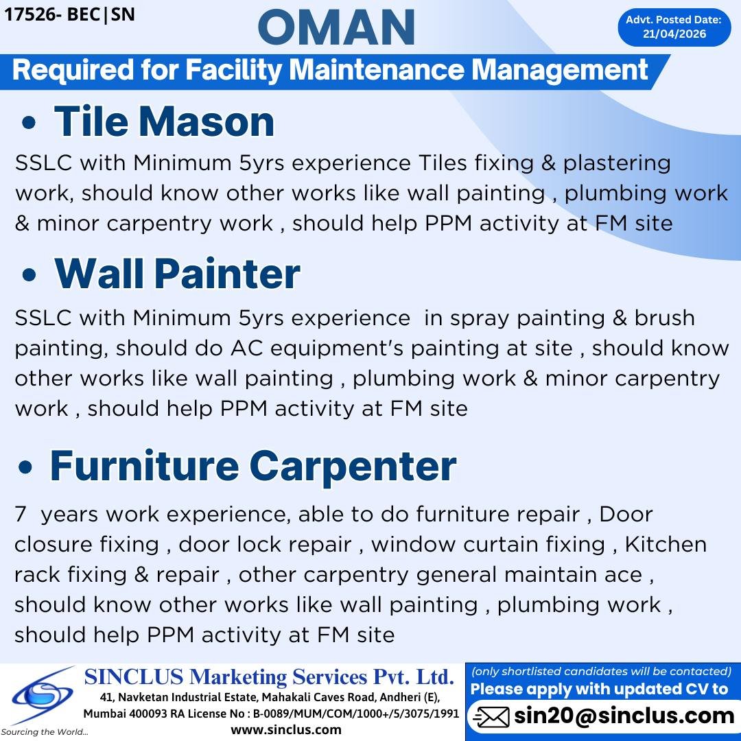 Job Opportunity in Oman | Facility Maintenance Management 