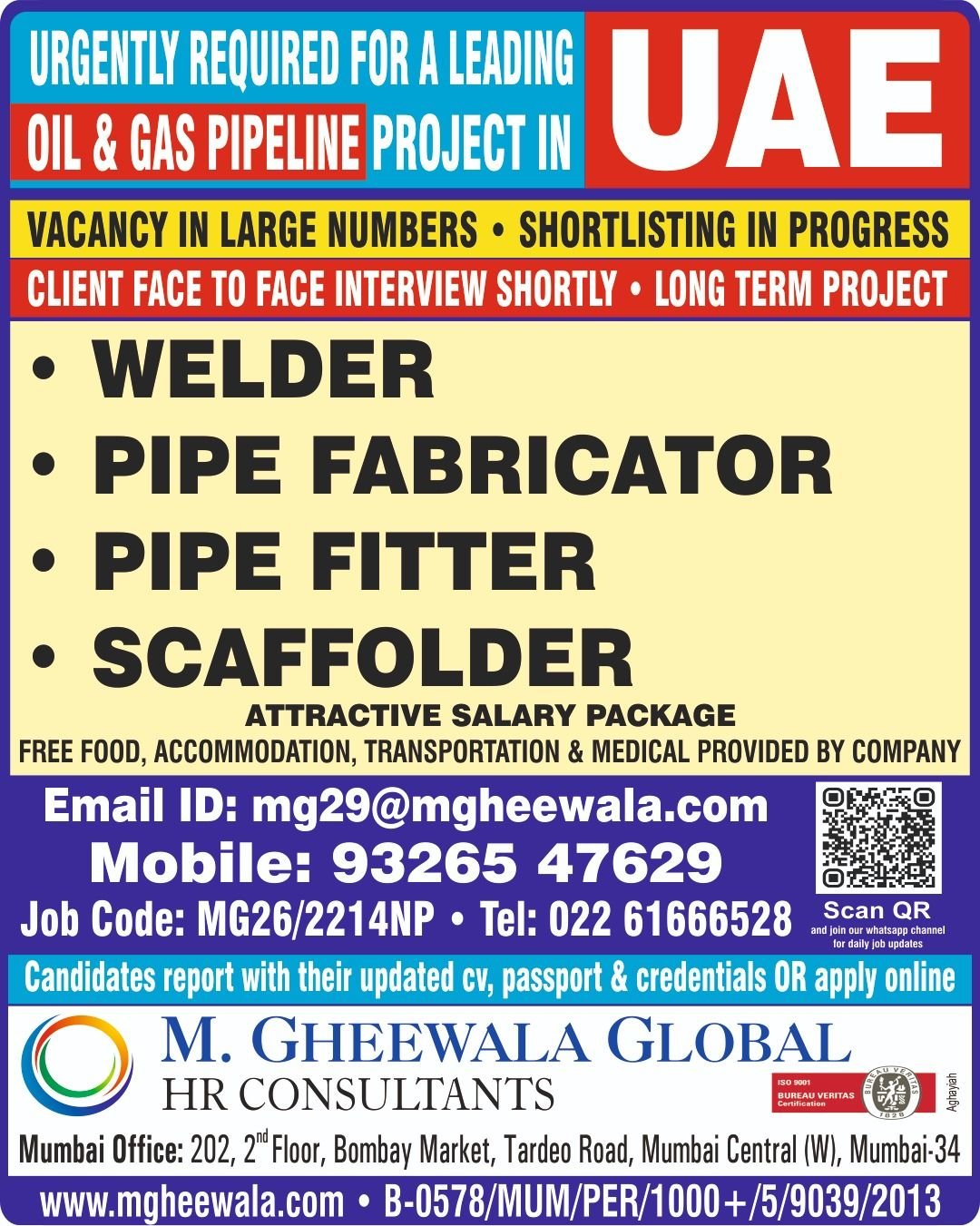 Urgent Jobs in UAE for Oil & Gas Pipeline Project 2026 | Apply Now 