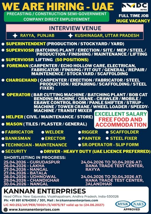 UAE Jobs 2026 | Precasting & Construction Company Hiring 