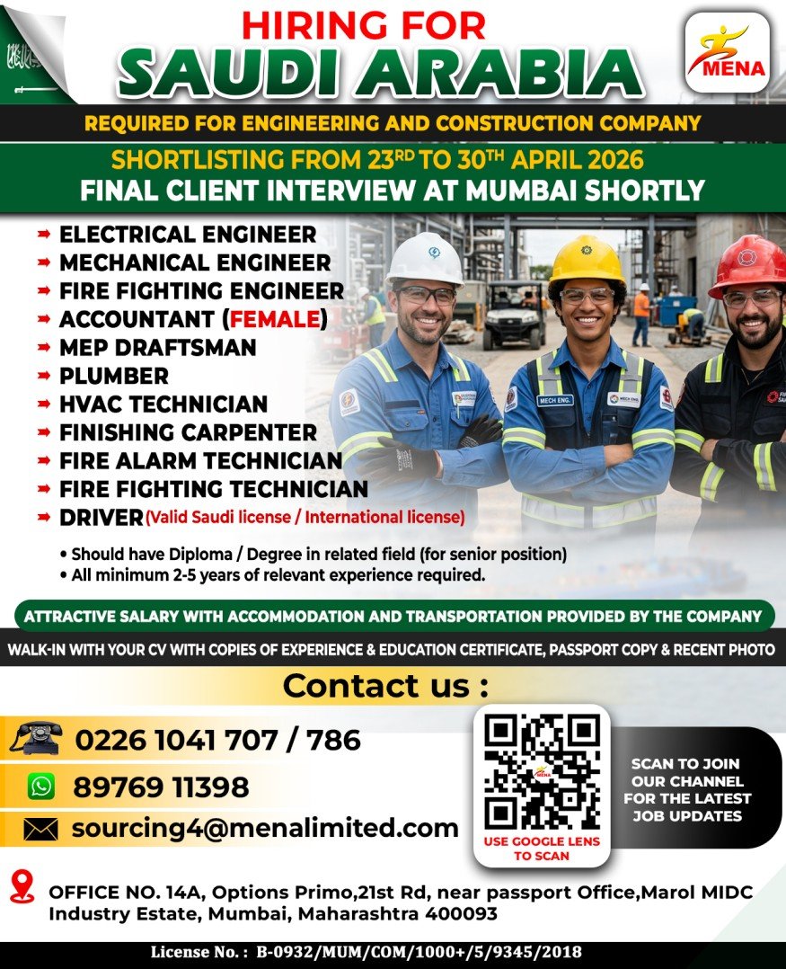 Saudi Arabia Jobs 2026 | Engineering & Construction Vacancies | Apply Now