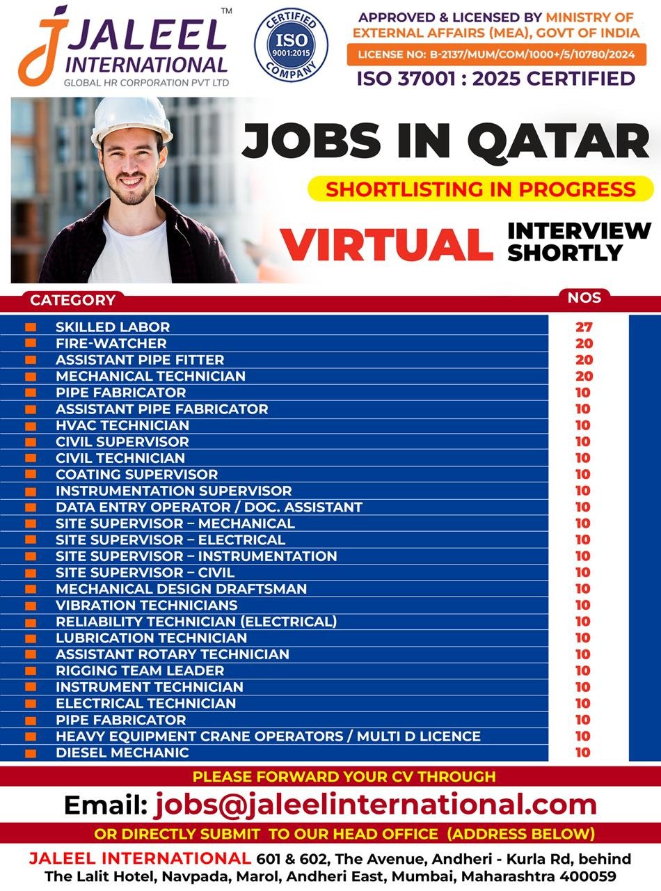 Jobs in Qatar 2026 – Urgent Hiring for Skilled & Technical Positions | Apply Now