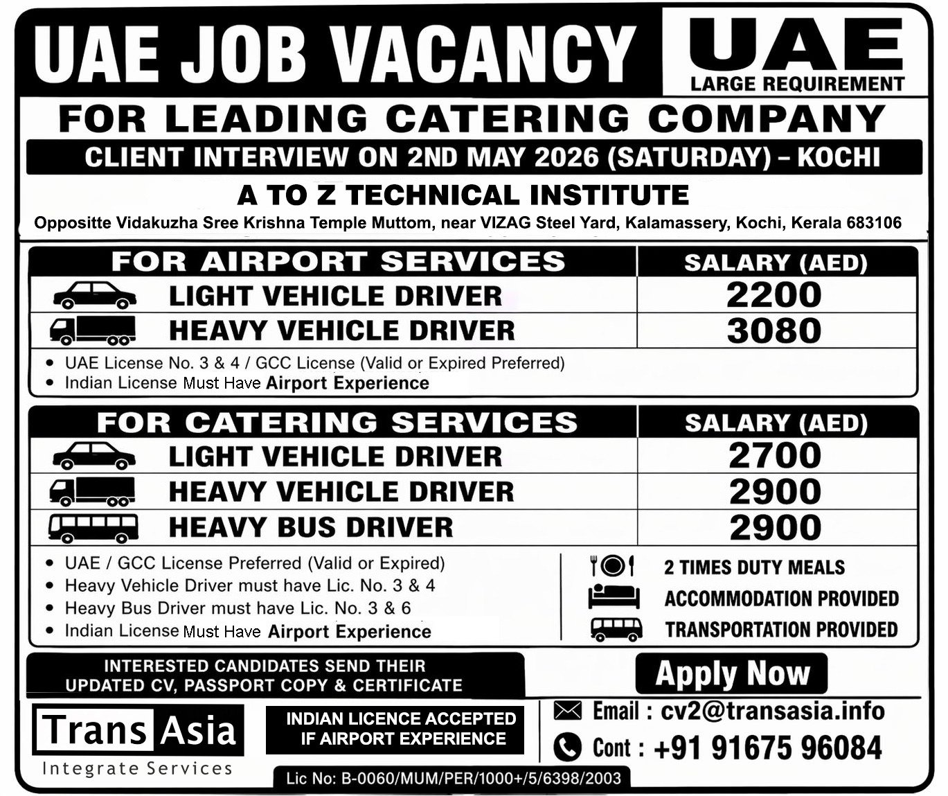UAE Driver Jobs 2026: Airport & Catering Services Hiring  – Apply Now
