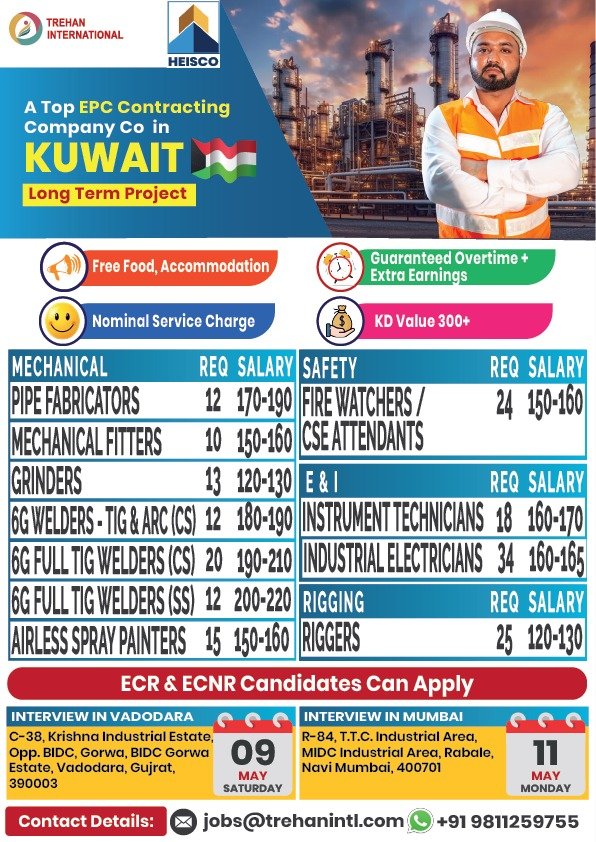 High-paying oil and gas jobs in Kuwait 2026: EPC contracting company – Apply Now