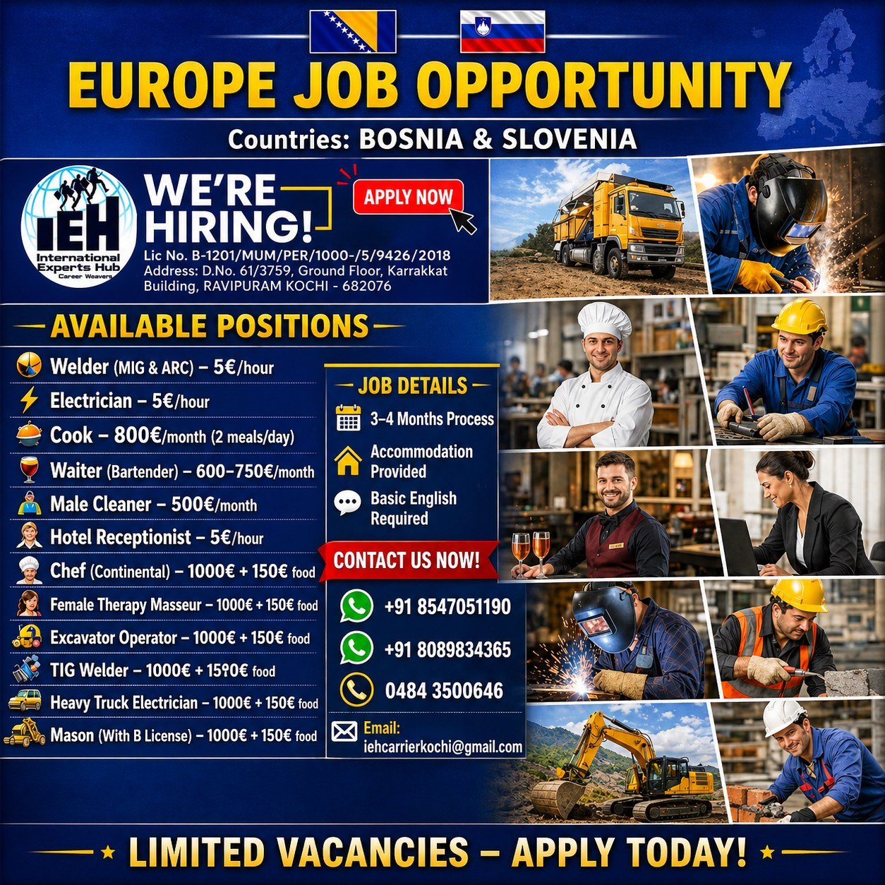 Europe Job Opportunity in Bosnia & Slovenia – Apply Now for Skilled & Hospitality Roles