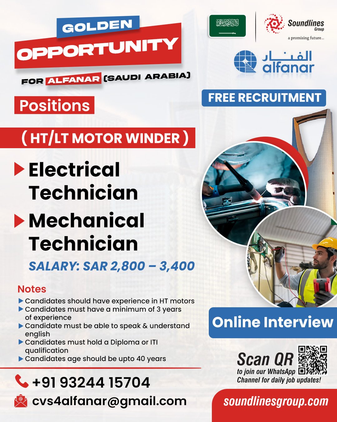 Free Hiring For ALFANAR Saudi Arabia