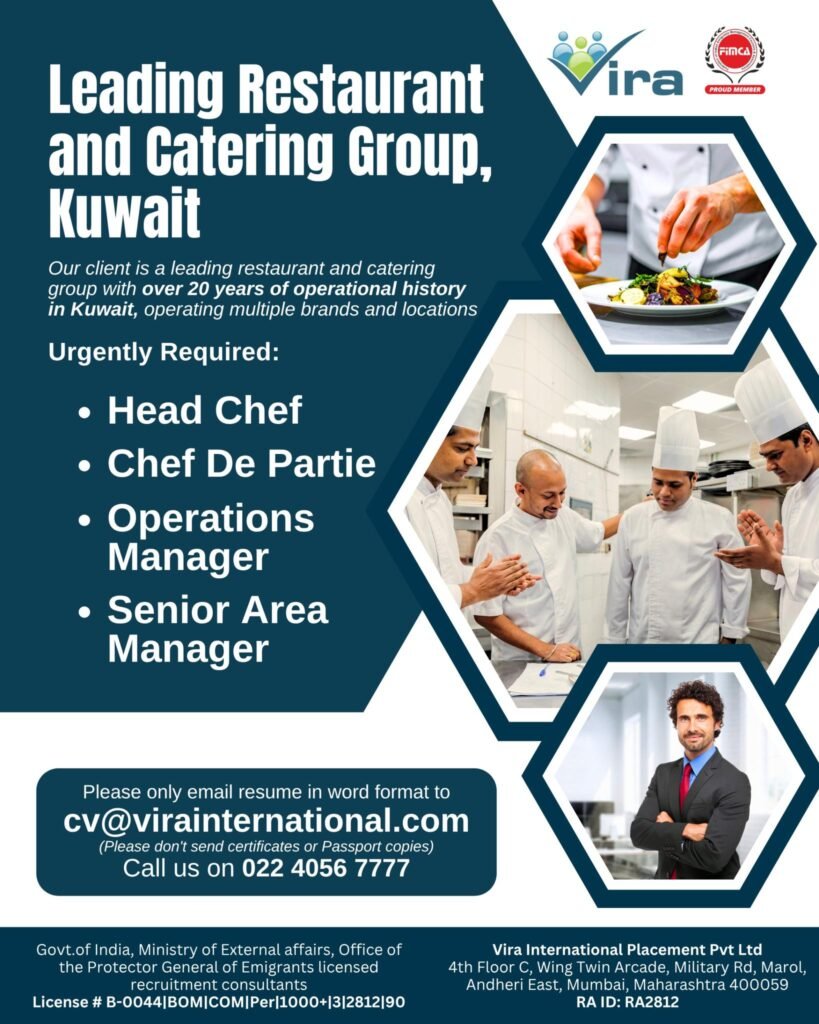 Hiring For A premier restaurant and catering powerhouse in Kuwait