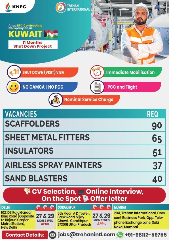 Kuwait : hiring for a major 11-month Shutdown Project with a leading EPC company.