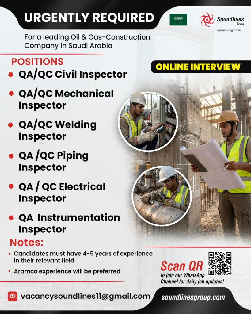 Hiring For a leading Oil & Gas-Construction Company in Saudi Arabia