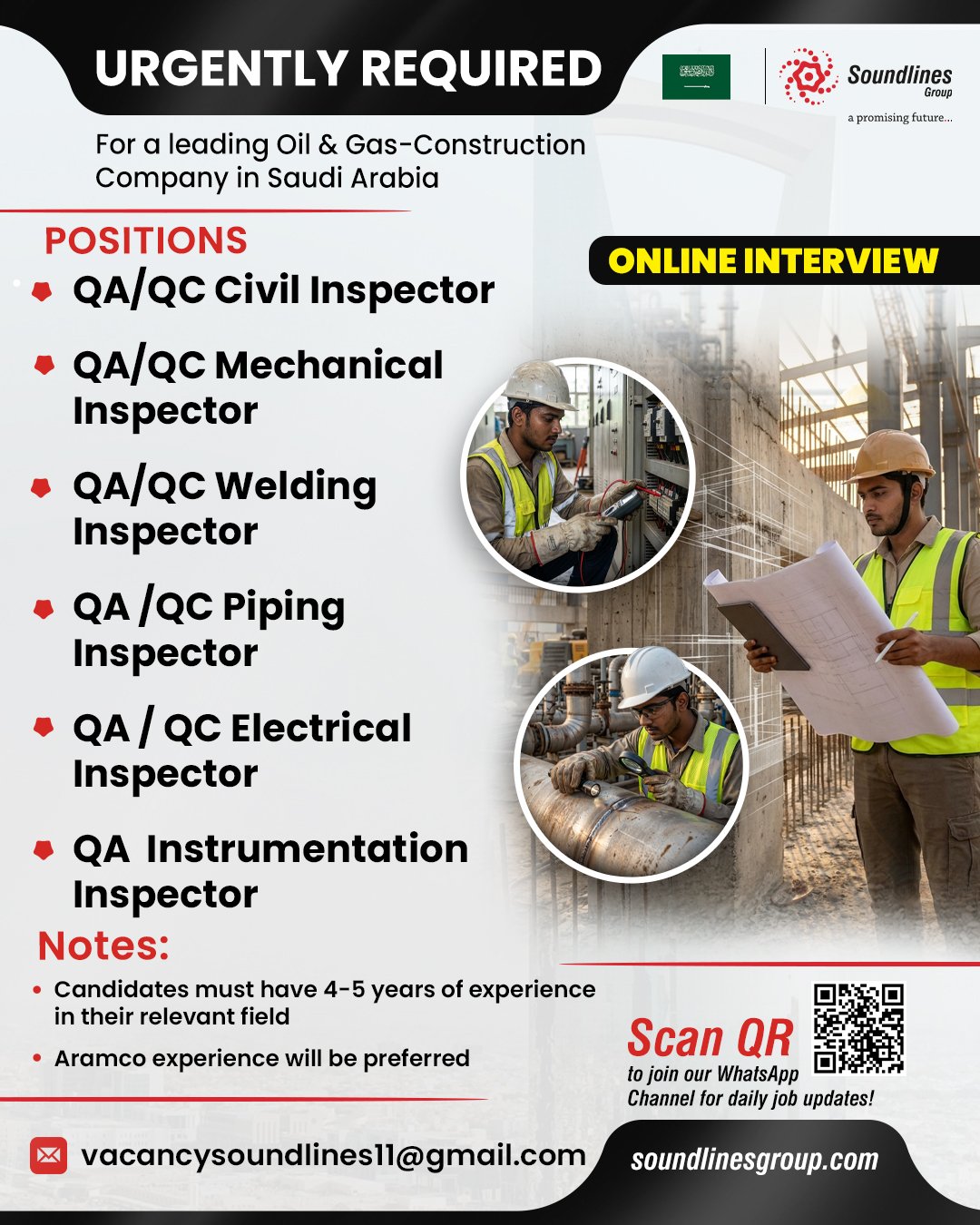 Hiring For a leading Oil & Gas-Construction Company in Saudi Arabia