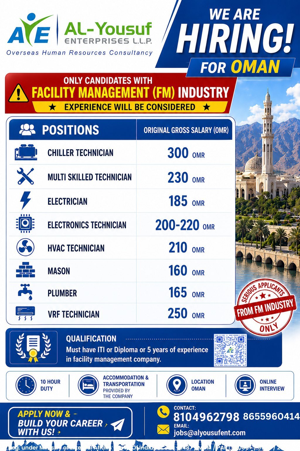 Oman Facility Management Jobs 2026 – Technician Vacancies | Online Interview | Apply Now
