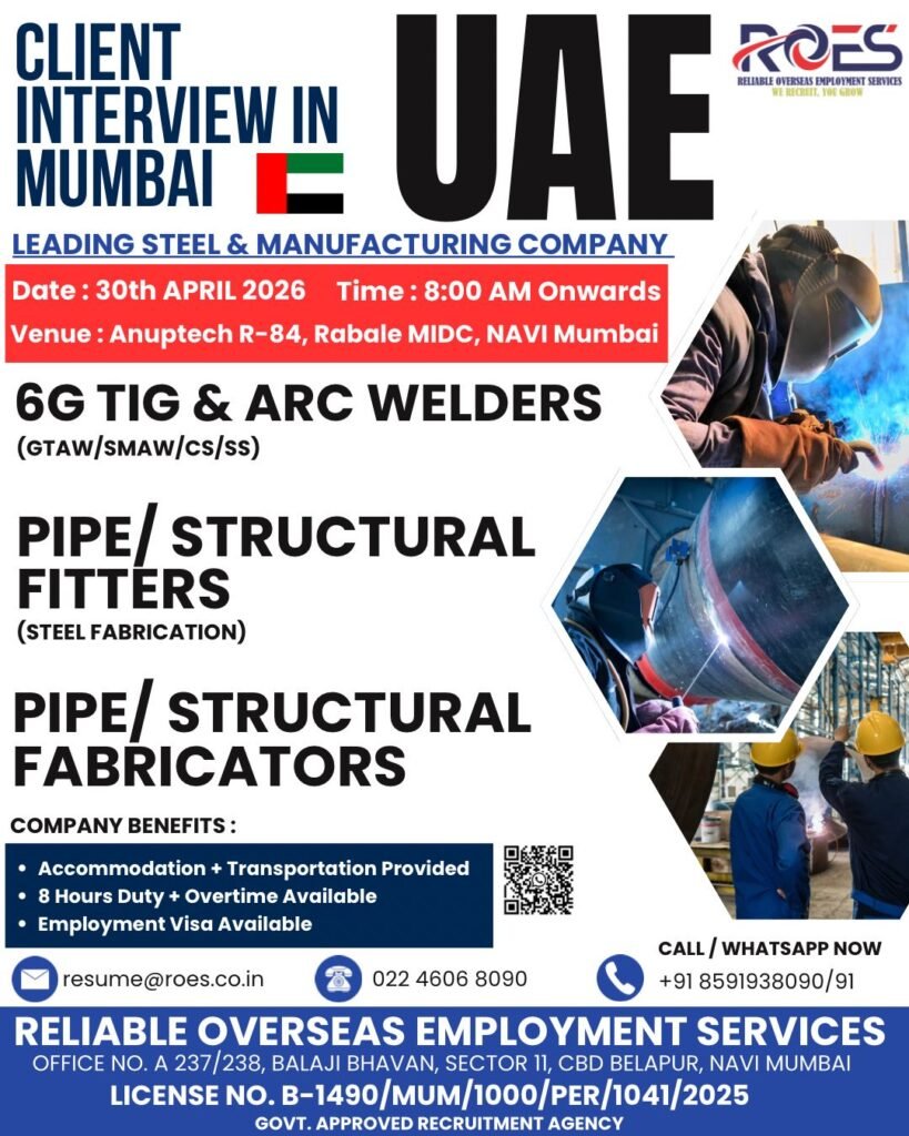 UAE : Hiring Urgent For Leading Steel & Manufacturing Company