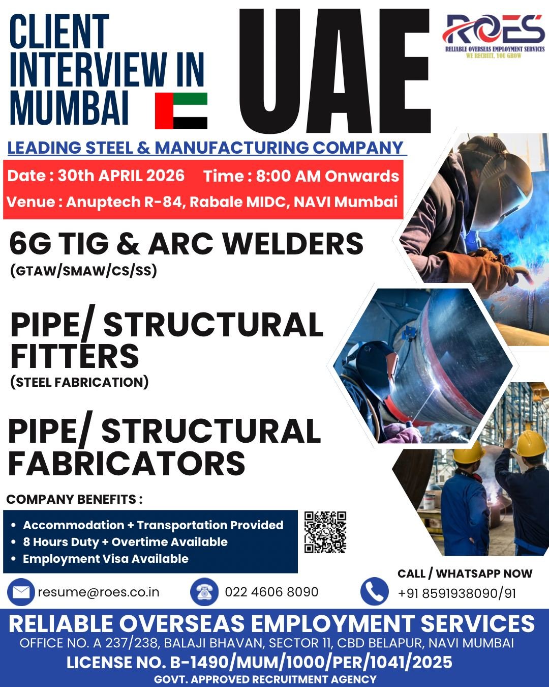 UAE : Hiring Urgent For Leading Steel & Manufacturing Company