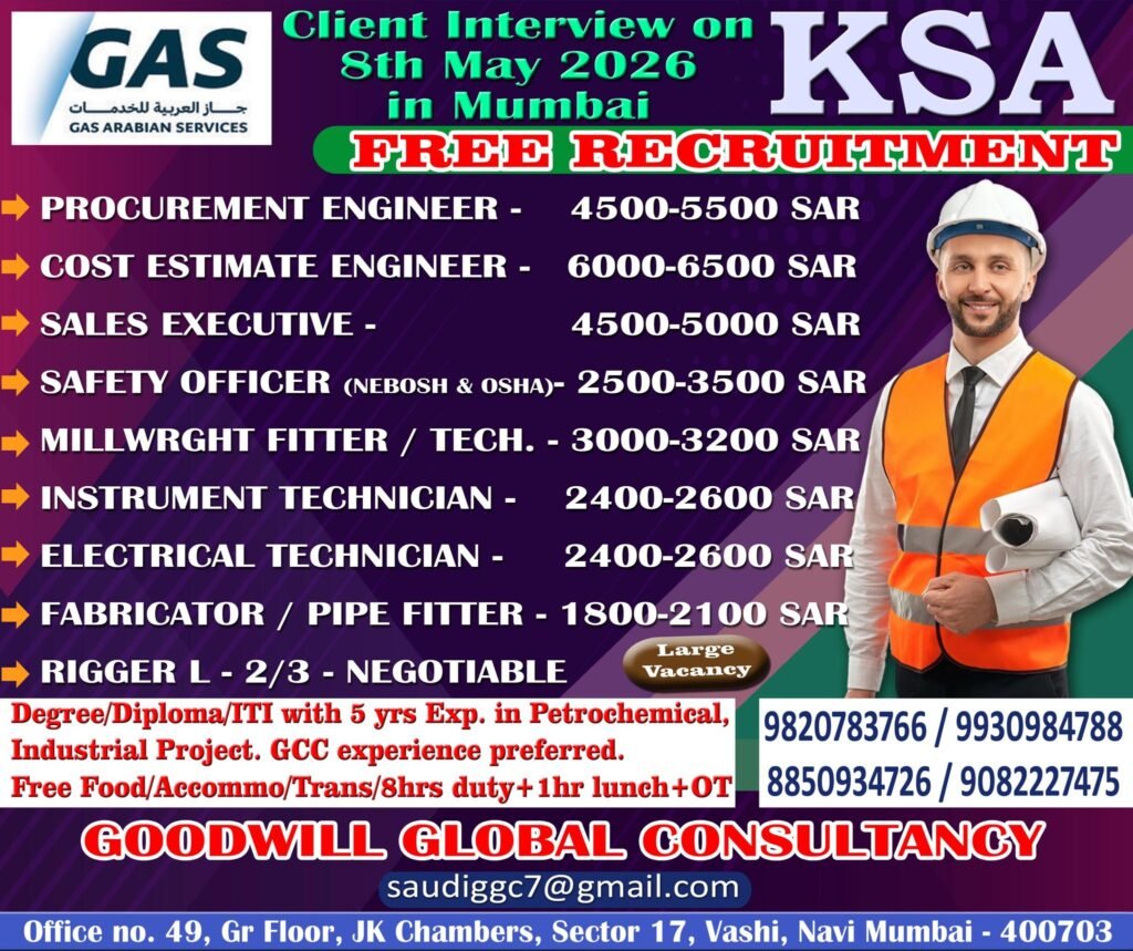 Saudi Arabia Jobs 2026 – Free Recruitment | Oil & Gas & Petrochemical Project