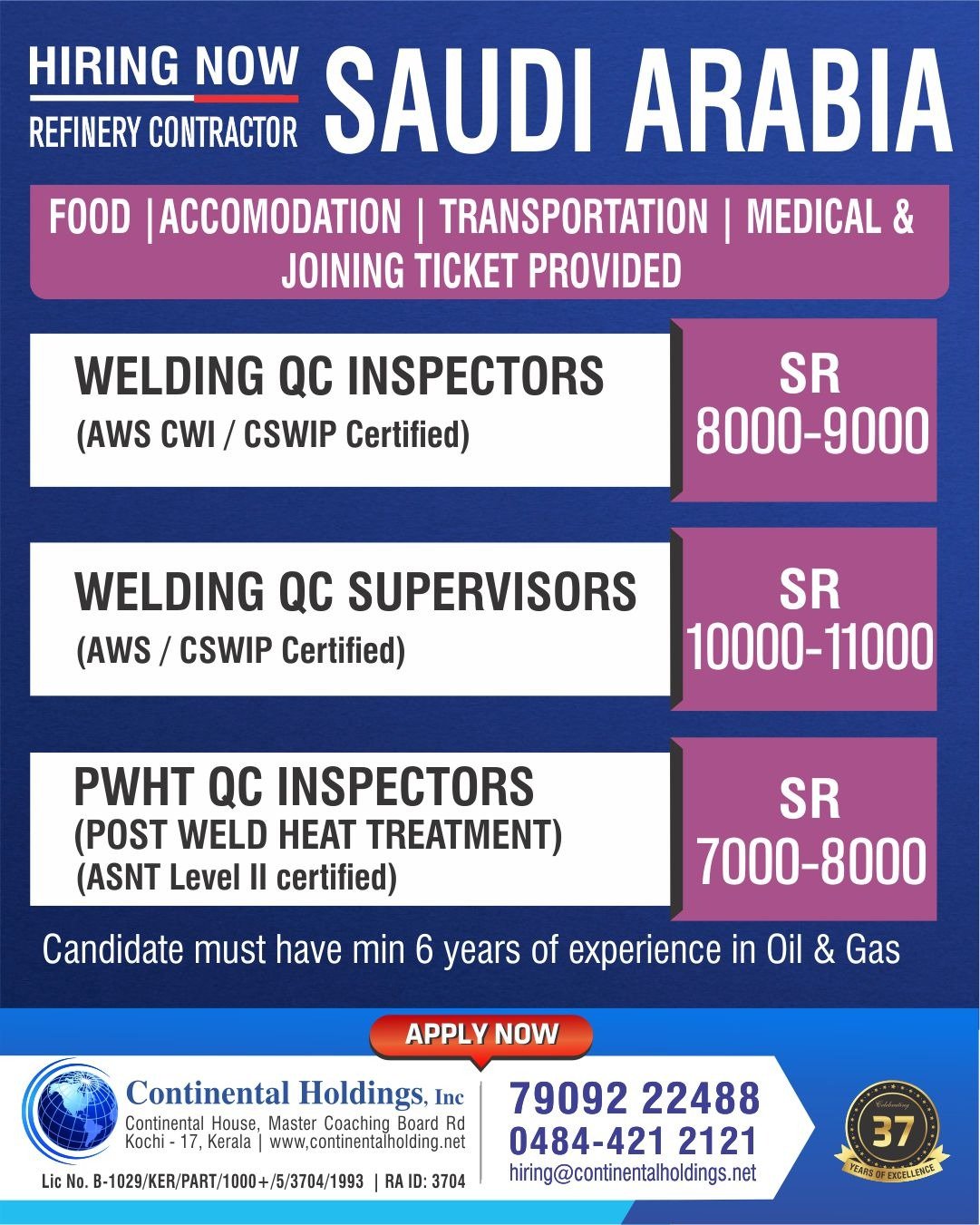Urgent Hiring for Saudi Arabia Refinery Contractor