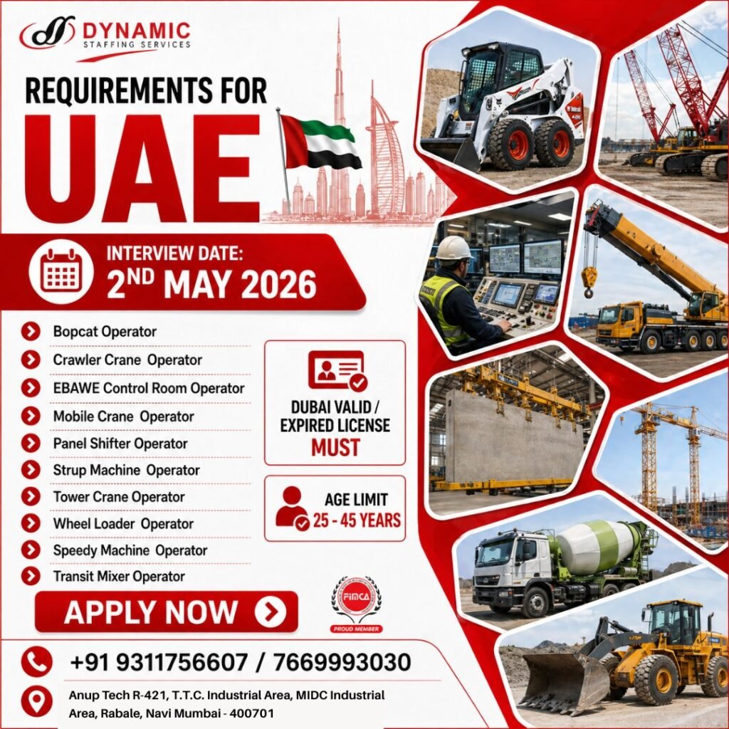 UAE Heavy Equipment Operator Jobs 2026 – Multiple Vacancies | Direct Interview | Apply Now