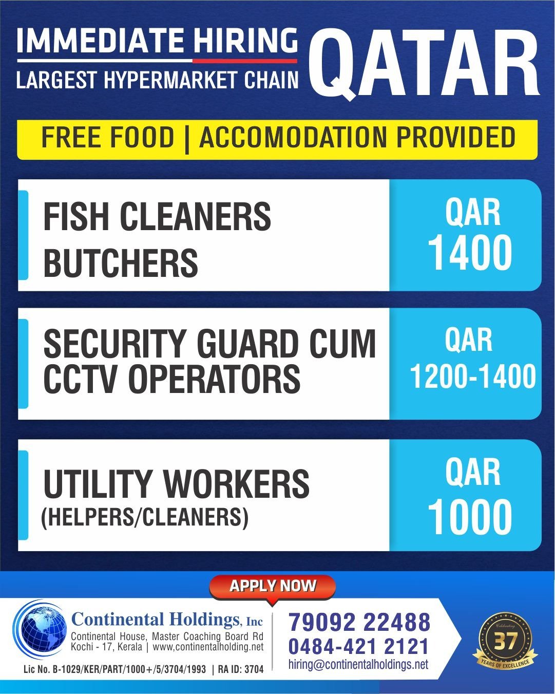 Immediate hiring for Qatar Hypermarket Chain