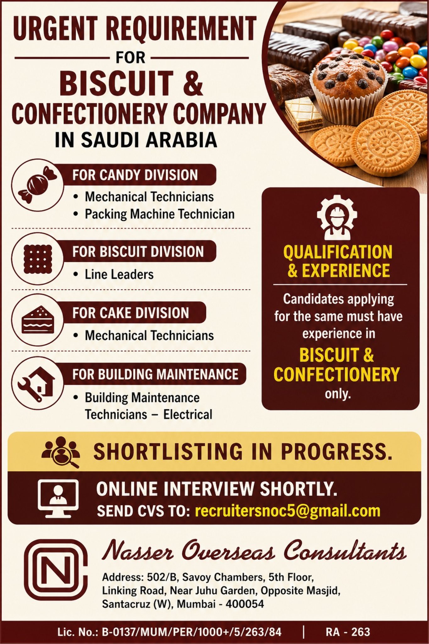 Saudi Arabia Food Industry Jobs 2026 – Biscuit & Confectionery Company Hiring 