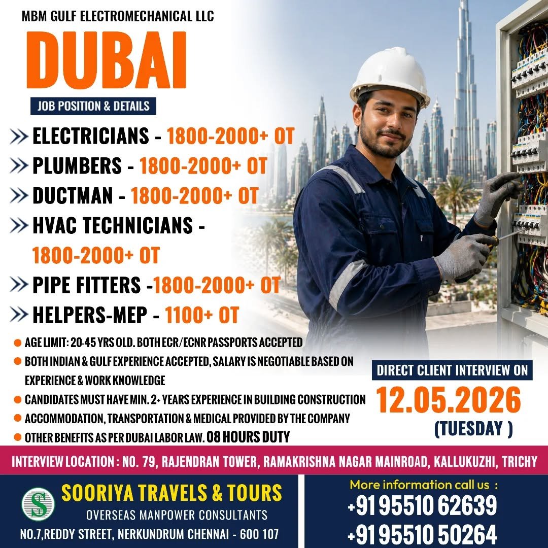 Dubai MEP Jobs 2026 – Hiring For MBM Gulf Electromechanical LLC