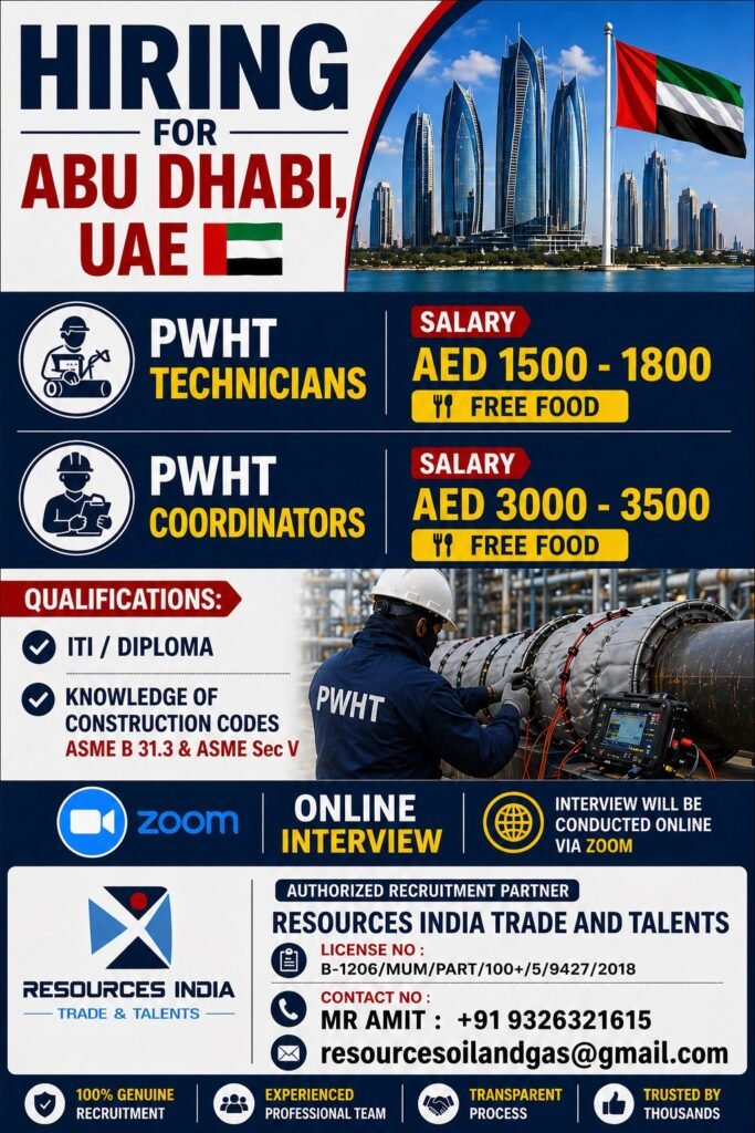 Abu Dhabi UAE Jobs 2026: Hiring PWHT Technicians & Coordinators – Online Interview