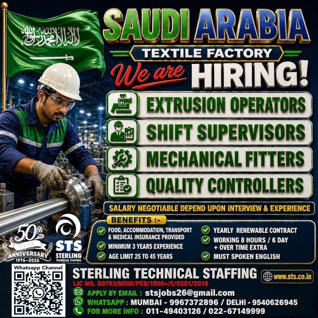 Hiring For Saudi Arabia – Textile Factory 