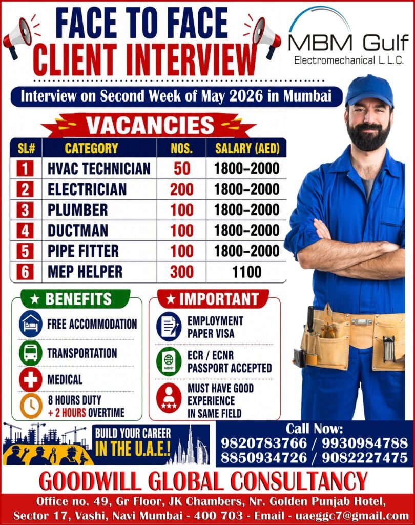UAE Jobs 2026 – Hiring For MBM Gulf Electromechanical LLC