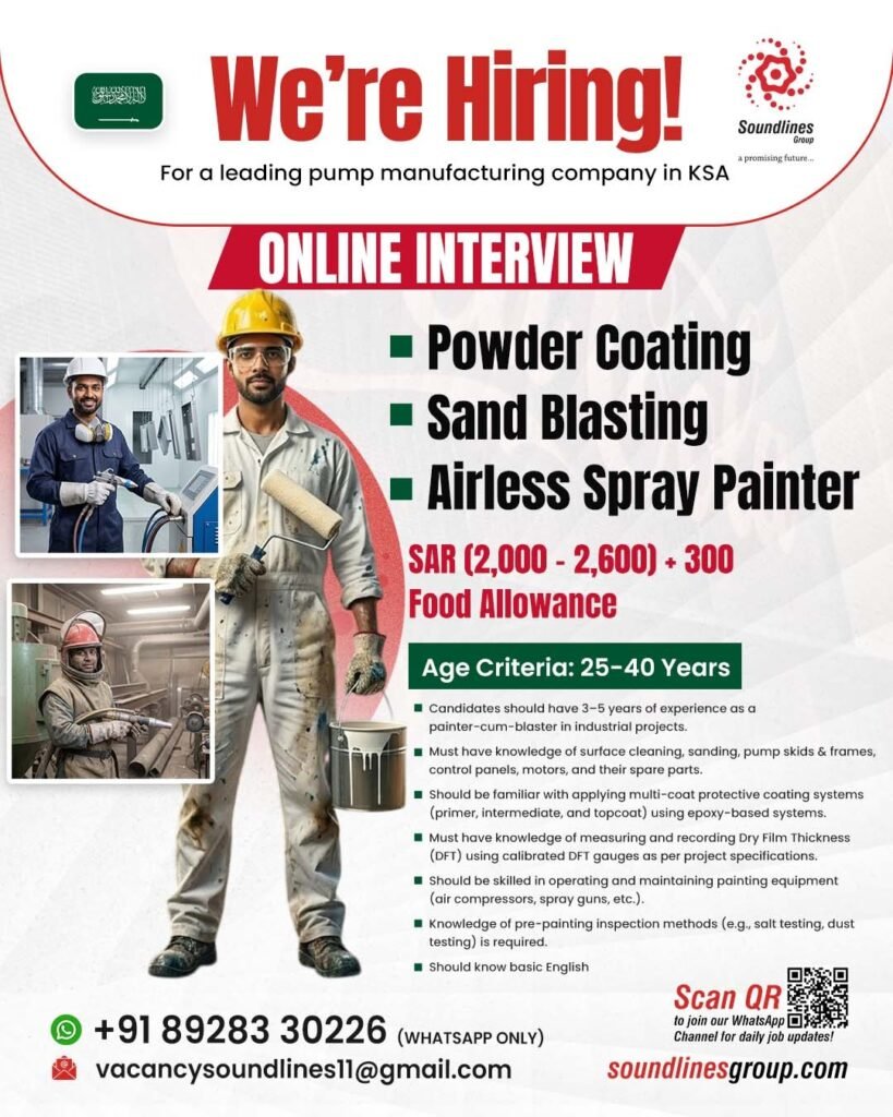 Hiring For a leading pump manufacturing company in Saudi Arabia