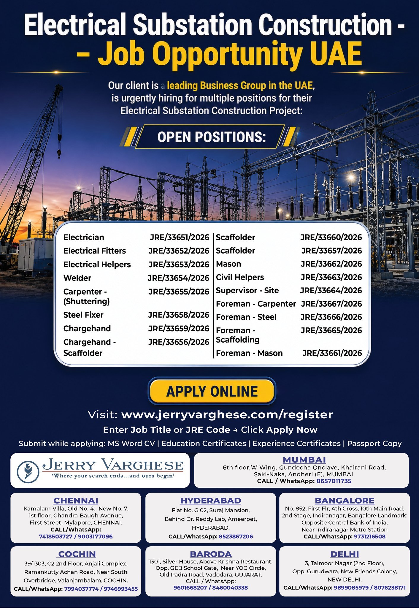 Electrical Substation Construction Job Opportunity in UAE | Apply Now
