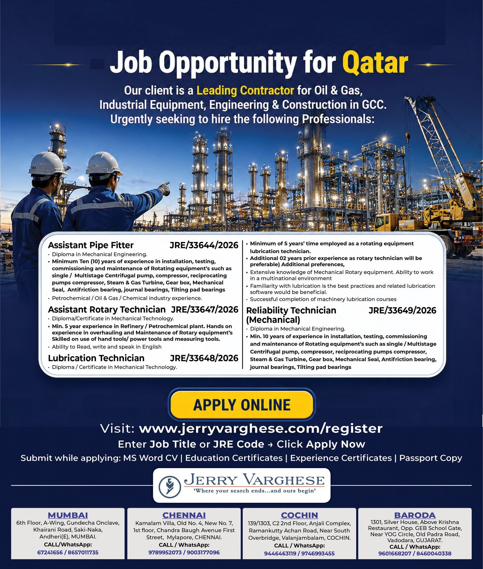 Qatar Jobs 2026: hiring skilled professionals for oil & gas, industrial equipment, and engineering projects
