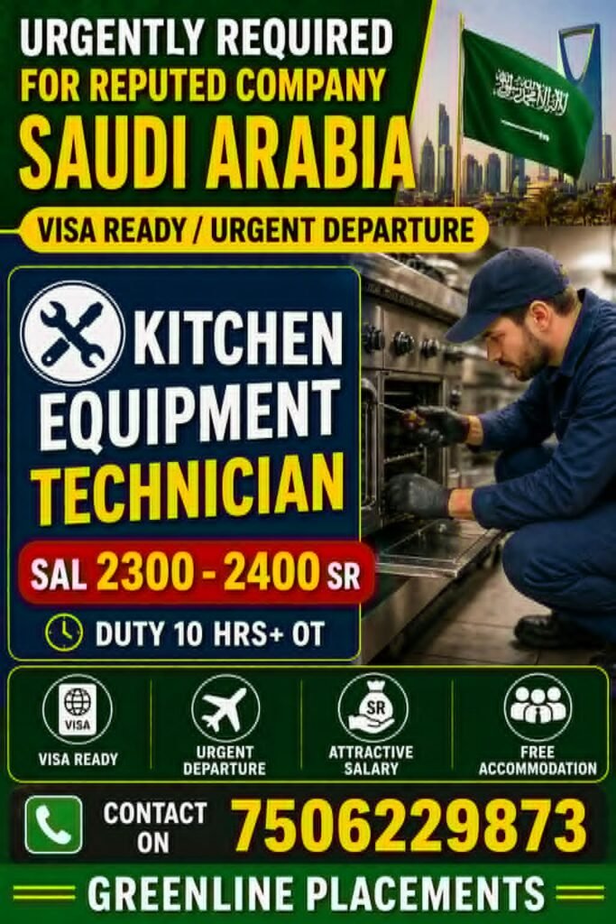 Saudi Arabia Kitchen Equipment Technician Jobs 2026 | Urgent Hiring | Visa Ready
