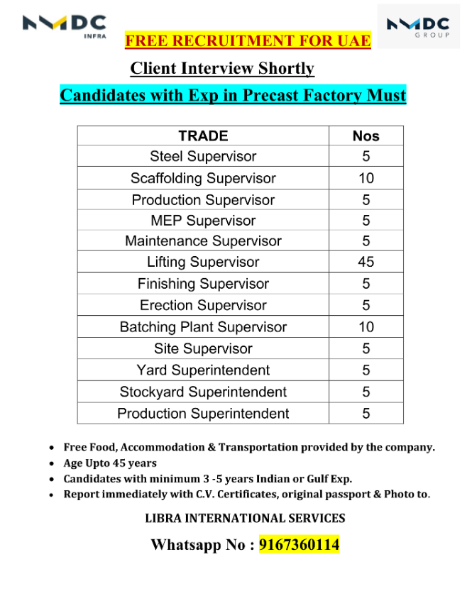 UAE Jobs 2026 | NMDC Precast Factory Hiring | Free Recruitment