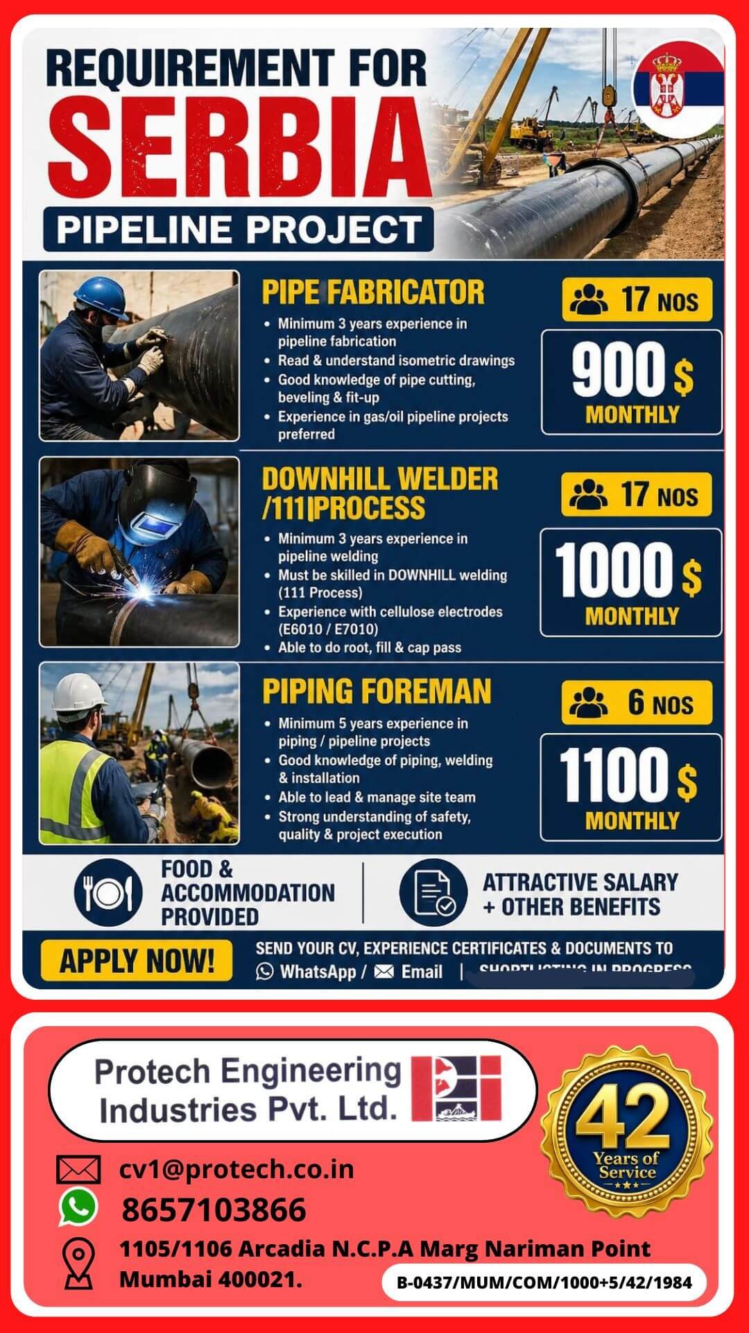 Serbia Pipeline Project Jobs 2026: Hiring Pipe Fabricators, Welders & Piping Foreman