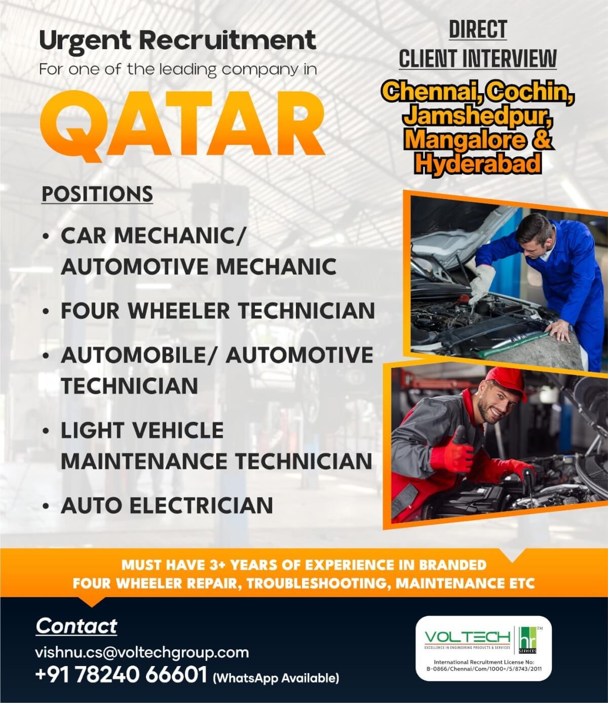 Qatar Automotive Jobs 2026 – Car Mechanic & Technician Vacancies | Direct Client Interview | Apply Now