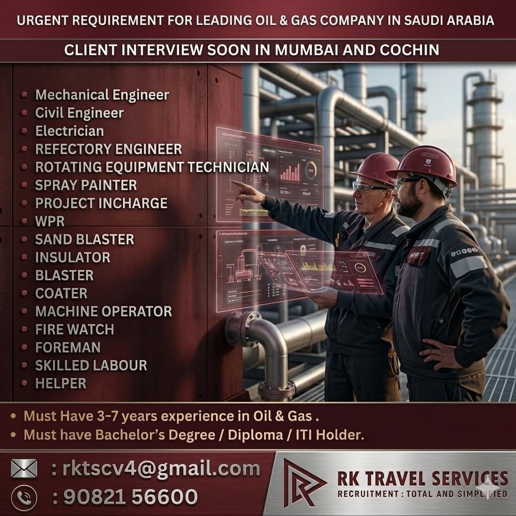 Saudi Arabia Oil & Gas Jobs 2026: Urgent Hiring for Engineers, Technicians & Skilled Workers