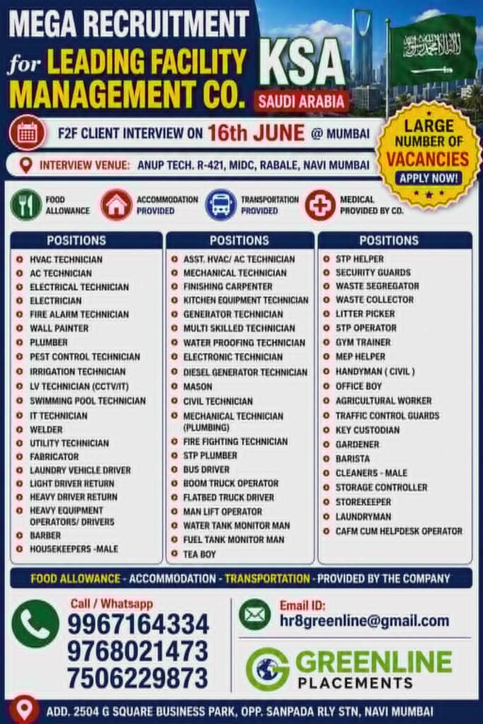 Saudi Arabia Facility Management Jobs 2026 – Mega Recruitment for Leading Facility Management Company