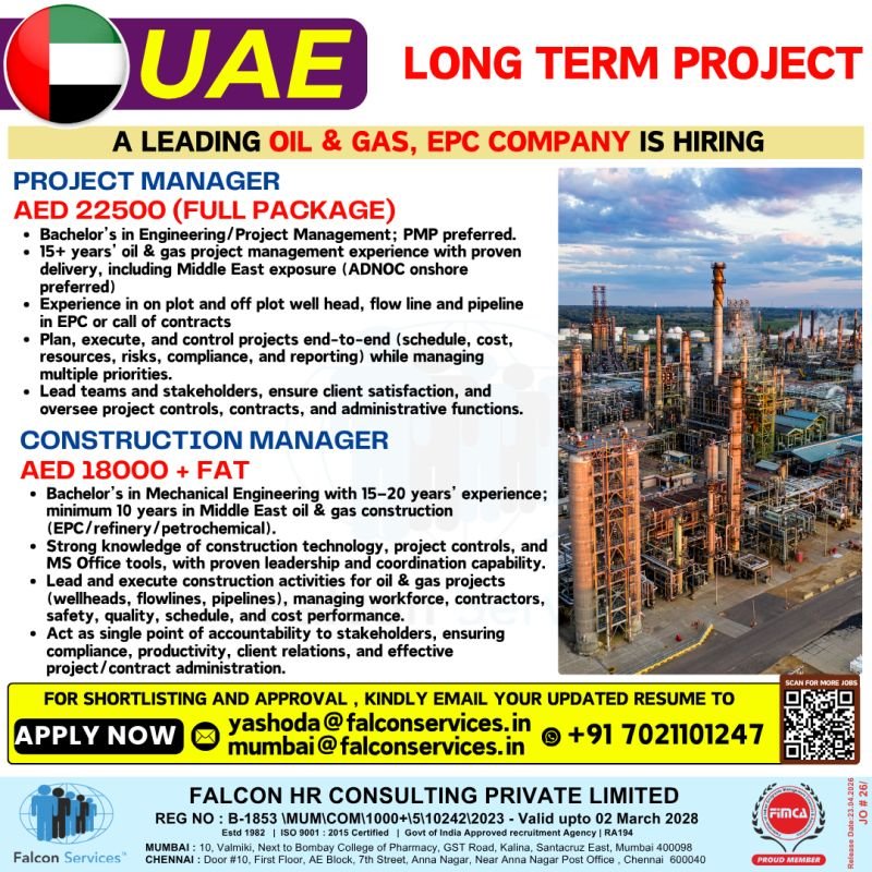 UAE hiring for a long-term Oil & Gas / EPC project.