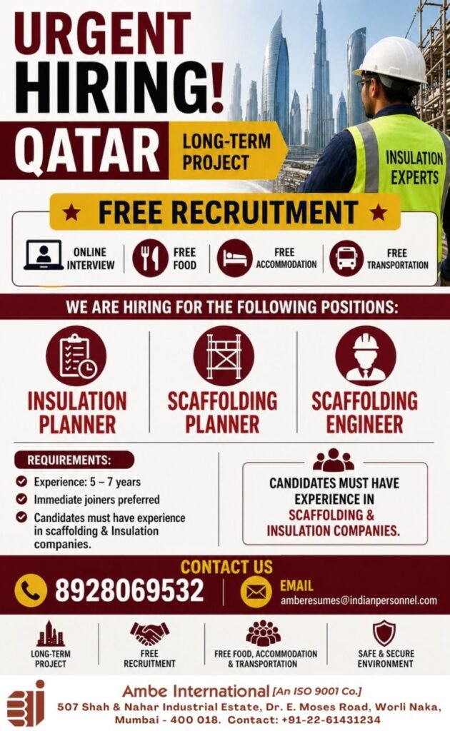 Urgent Hiring for Qatar – Long-Term Project